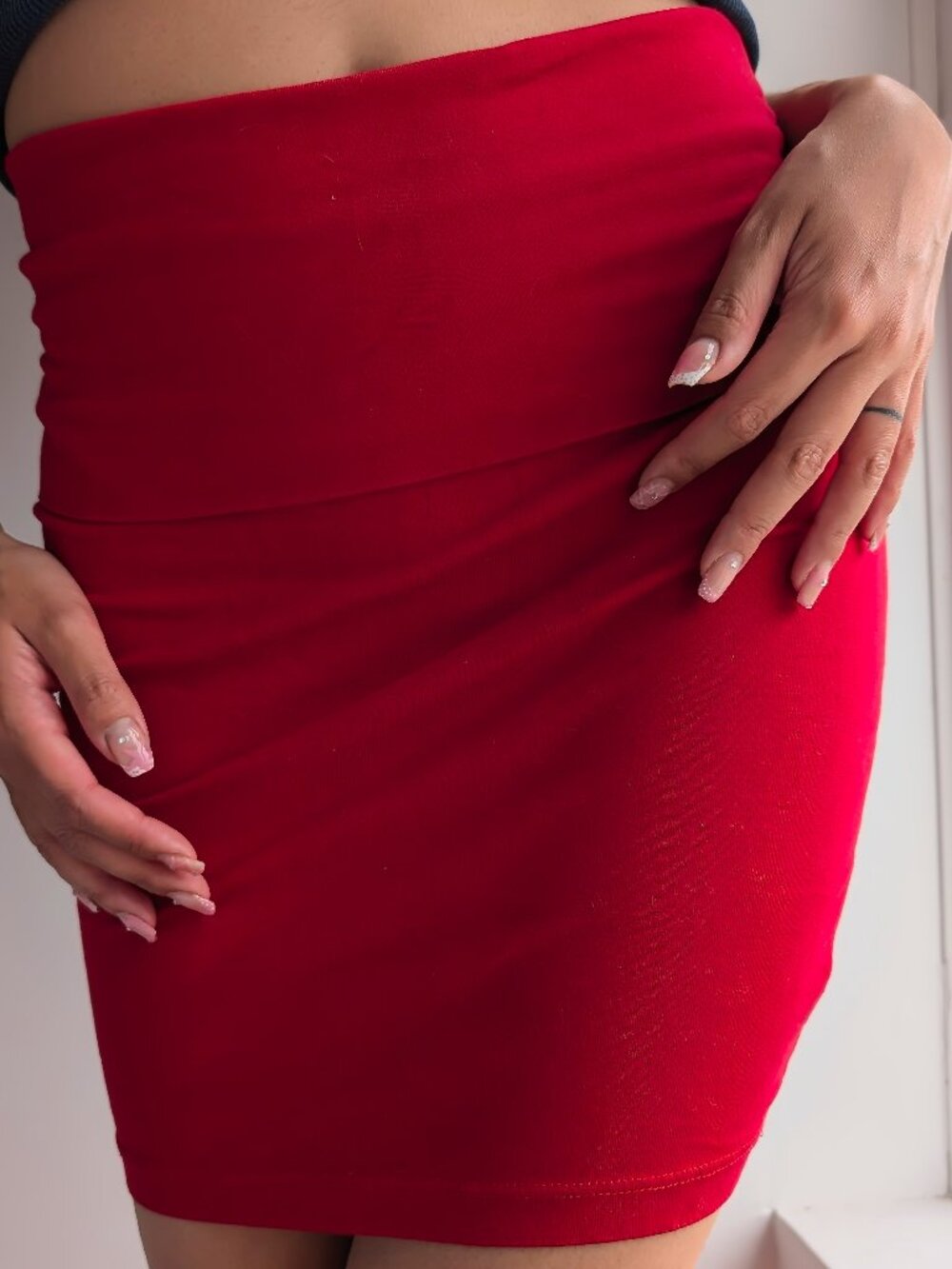 Red High-waisted Foldover Bodycon Mini Skirt